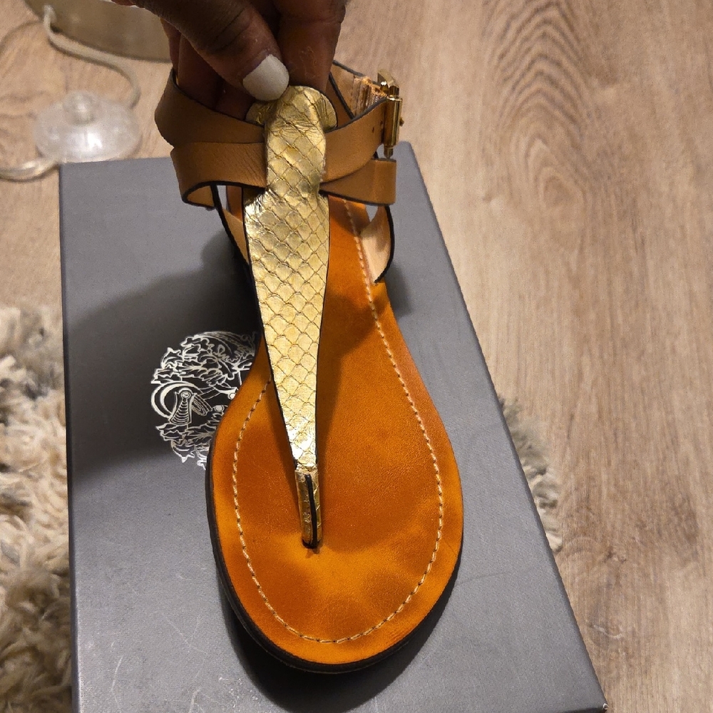 Vince Camuto Tan and Gold Sandals